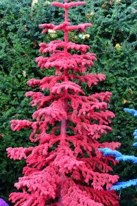 red flocked christmas trees