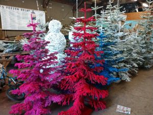colored flocked trees